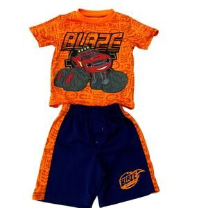 Blaze & the Monster Machine Boys 2T Short Sleeve Shorts Outfit Neon Orange Blue